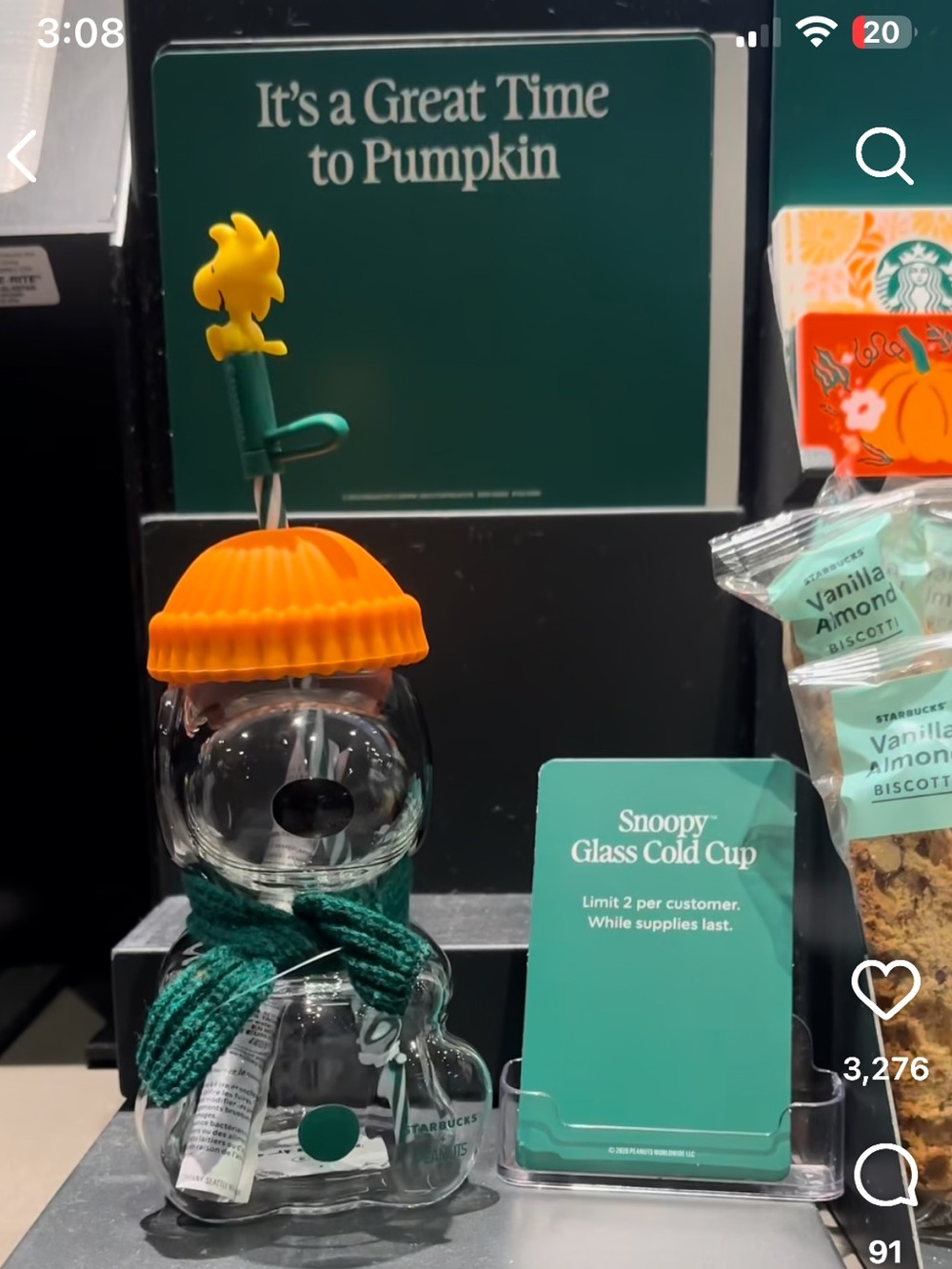 Starbucks x Snoopy peanuts Glass Cold Cup